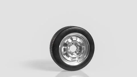 Black Rubber Tire with Shiny Silver Rim on Light Background 3d render. Illustrazione stock