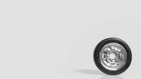 Black Rubber Tire with Shiny Silver Rim on Light Background 3d render. Illustrazione stock