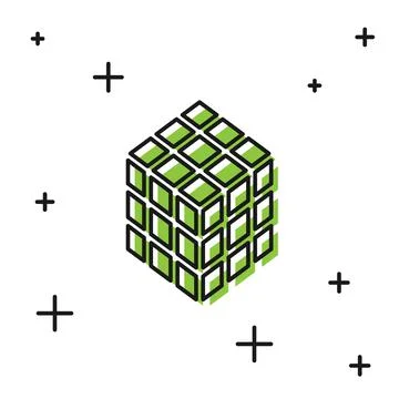 Black Rubik cube icon isolated on white background. Mechanical puzzle toy. Rubik Stock Illustration