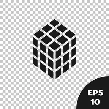 Black Rubik cube icon isolated on transparent background. Mechanical puzzle toy Illustrazione stock