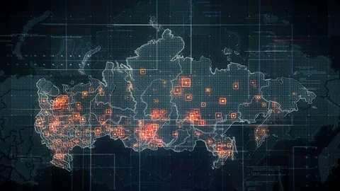 Black Russia Map with Lines Rollback Camera Stock Footage 74155119