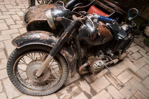 Black rusty motorcycle. Stock Photos