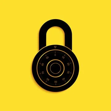 Black Safe combination lock wheel icon isolated on yellow background Stock Illustration