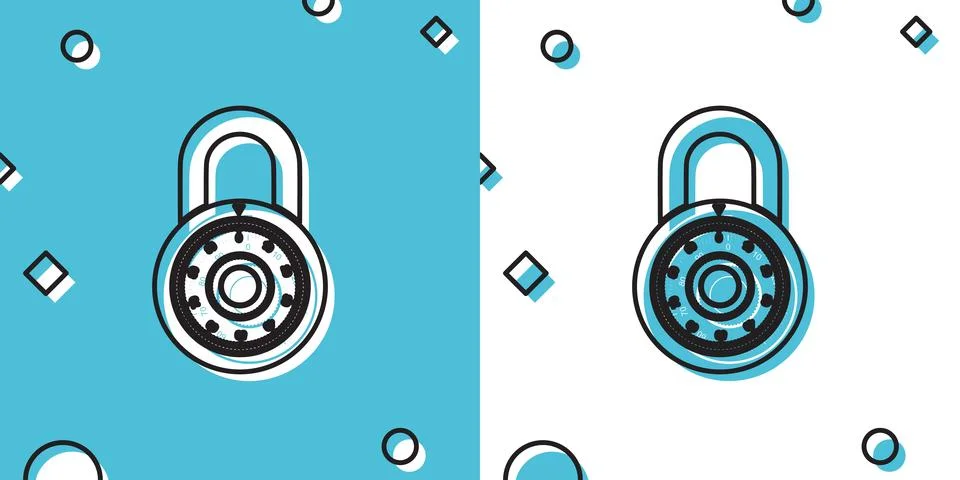 Black Safe combination lock wheel icon isolated on blue and white background Illustrazione stock