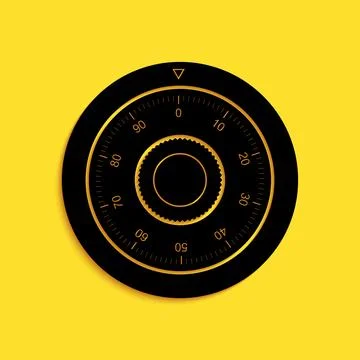 Black Safe combination lock wheel icon isolated on yellow background. Protection Stock Illustration