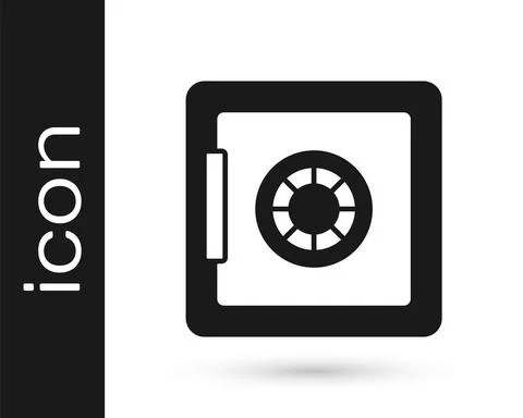 Black Safe icon isolated on white background. The door safe a bank vault with a Illustrazione stock