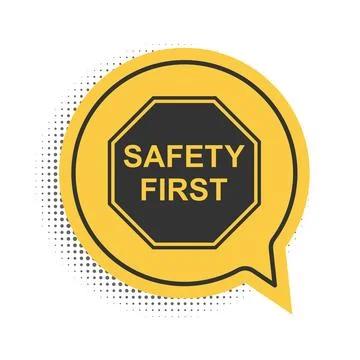 Black Safety First octagonal shape icon isolated on white background. Yellow Stock Illustration
