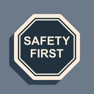 Black Safety First octagonal shape icon isolated on grey background. Long shadow Stock Illustration