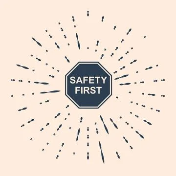 Black Safety First octagonal shape icon isolated on beige background. Abstract Stock Illustration