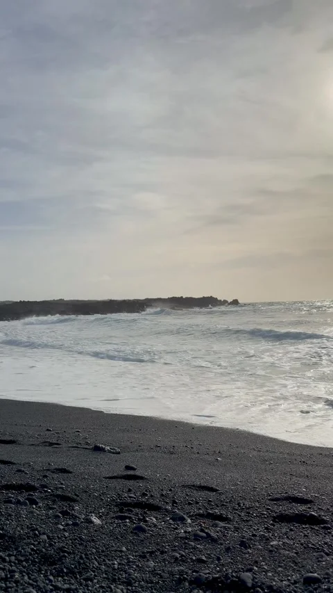 Black Sand Beach and Surf in Lanzarote Stock Footage 345962189