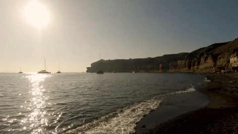 Black sand beach and view of the ocean Stock Footage 169210304