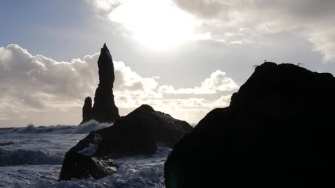 Black Sand Beach Basalt Rock Formations Trolls Toes In Iceland 2 Stock-Footage 87246841