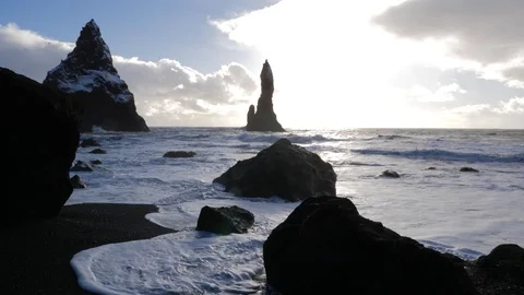 Black Sand Beach Basalt Rock Formations Trolls Toes In Iceland 4 Stock Footage 87246873