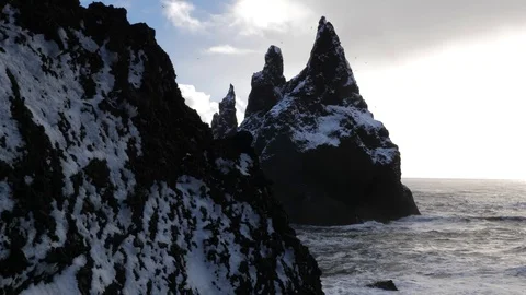 Black Sand Beach Basalt Rock Formations Trolls Toes In Iceland 7 Video stock 87246934