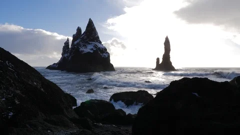 Black Sand Beach Basalt Rock Formations Trolls Toes In Iceland 5 Stock-Footage 87246937