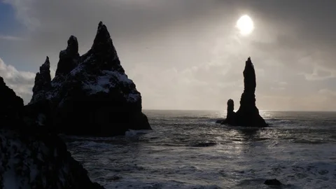 Black Sand Beach Basalt Rock Formations Trolls Toes In Iceland 9 Video stock 87246953