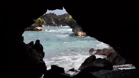 Black sand beach cave Stock Footage 115377520