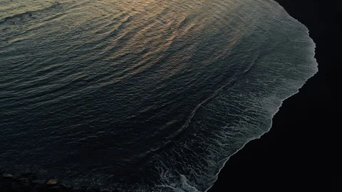 Black sand beach coast at sunset, view from drone. Adeje, Tenerife island, Spain Stock Footage 108754559
