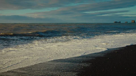 Black sand beach with ocean waves Stock Footage 260914462