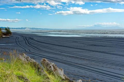 Black sand beach Stock Photos