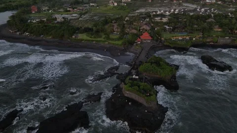 Black sand beach temple drone Stock Footage 235317838