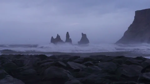 Black Sand Beach in Vik Stock Footage 33975329