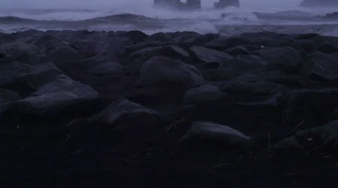 Black Sand Beach in Vik Stock Footage 33984886