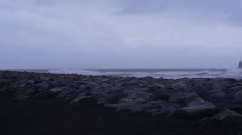 Black Sand Beach in Vik Stock Footage 34045616