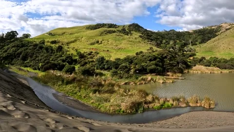 Black Sand Dune and Waiti stream : Hidden Gems of Lake Wainamu in Waitakere.. Stock Footage 284393637