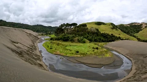 Black Sand Dune and Waiti stream : Hidden Gems of Lake Wainamu in Waitakere.. Stock Footage 284393648