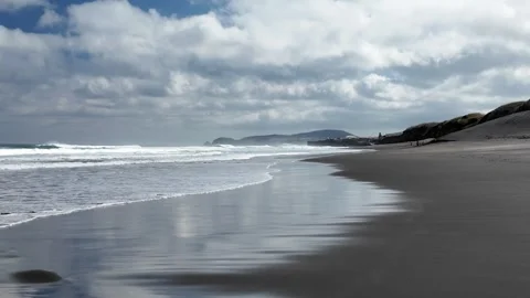 Black sand on Santa Barbara beach Stock Footage 292483859