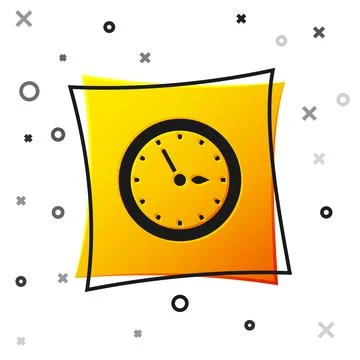 Black Sauna clock icon isolated on white background. Sauna timer. Yellow square Stockillustratie