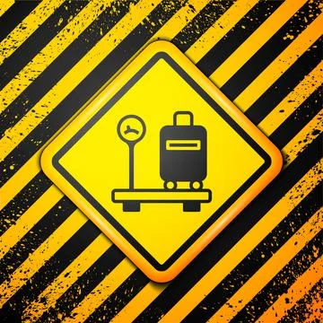 Black Scale with suitcase icon isolated on yellow background. Logistic and Stockillustratie