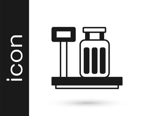 Black Scale with suitcase icon isolated on white background. Logistic and Stockillustratie