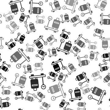 Black Scale with suitcase icon isolated seamless pattern on white background 스톡 일러스트