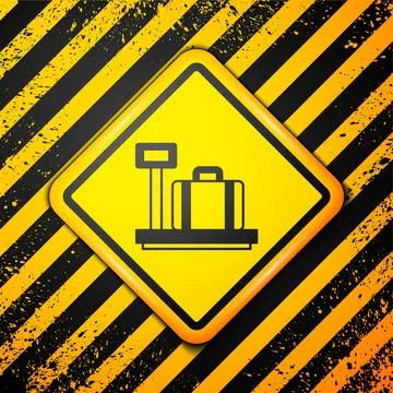 Black Scale with suitcase icon isolated on yellow background. Logistic and de Stock Illustration