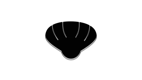 Black Scallop sea shell icon isolated on white background. Seashell sign. 4K Stock Footage 233882725