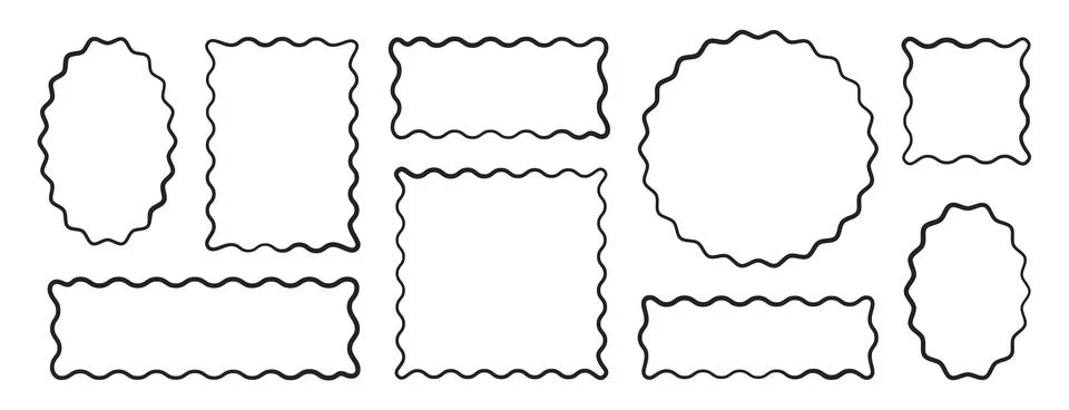 Black scallop wiggly edge frames, silhouette scalloped borders with wavy lace Stock Illustration