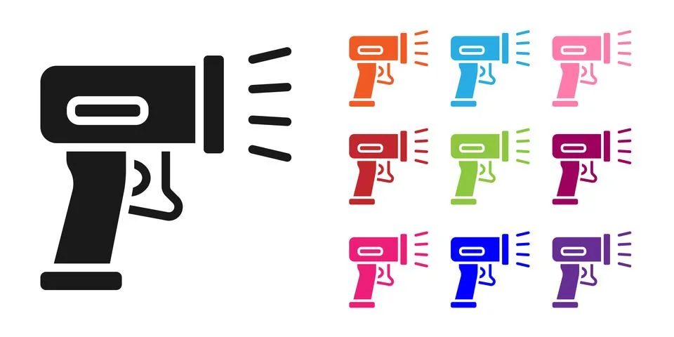 Black Scanner scanning bar code icon isolated on white background. Barcode la Stock-Illustration