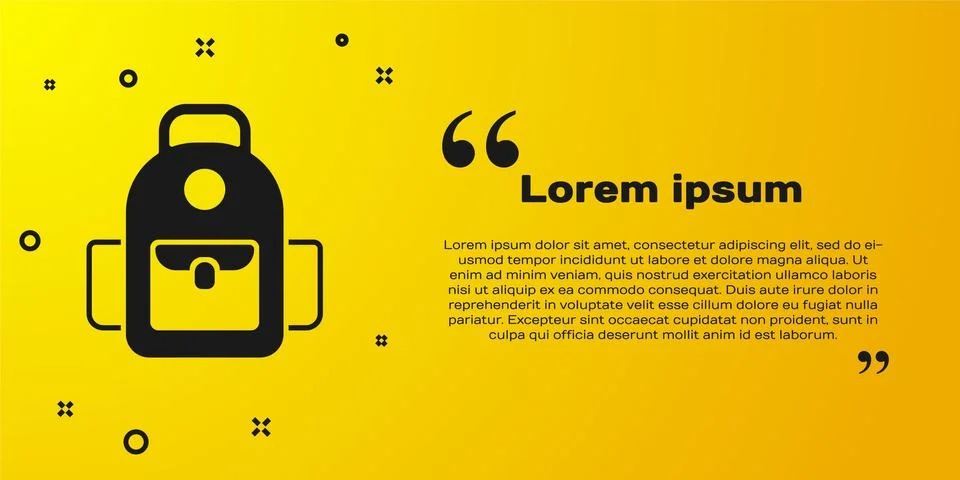 Black School backpack icon isolated on yellow background. Vector 스톡 일러스트