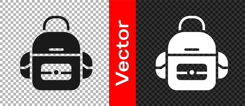 Black School backpack icon isolated on transparent background. Vector Stock Illustration