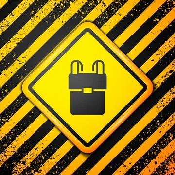 Black School backpack icon isolated on yellow background. Warning sign. Vector Stockillustratie