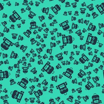 Black School backpack icon isolated seamless pattern on green background. Vector Stockillustratie