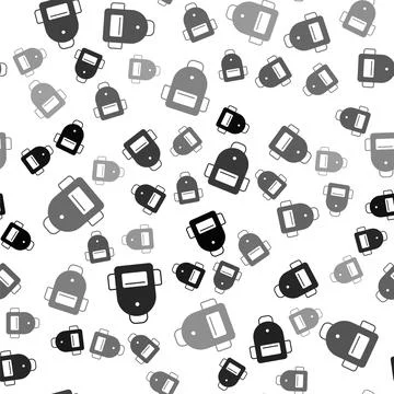 Black School backpack icon isolated seamless pattern on white background. Vector イラスト素材