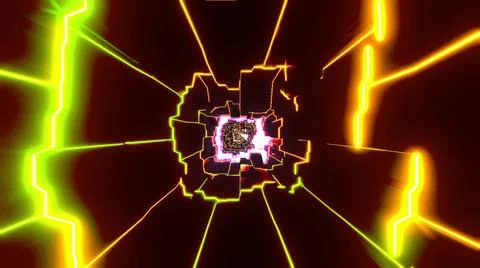 Black sci-fi tunnel with glowing wireframe 3d illustration artwork design 스톡 일러스트