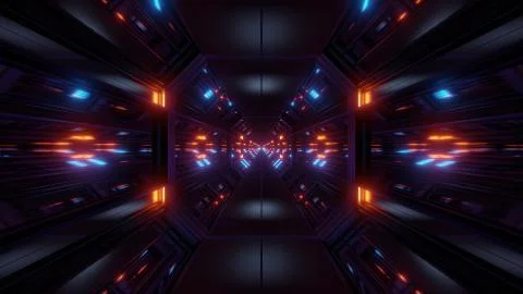 Black scifi space tunnel background wallpaper with nice glow 3d rendering Stock Illustration
