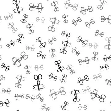 Black Scissors icon isolated seamless pattern on white background. Tailor sym Illustrazione stock