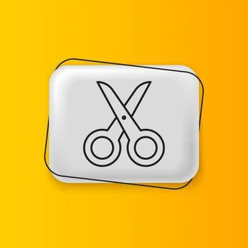 Black Scissors icon isolated on yellow background. Cutting tool sign. Silve.. Stock Illustration