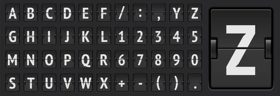 Black score board abc regular font with numbers for showing flight departure Stock Illustration