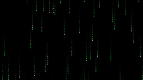 Black Screen Matrix Digital Rain VFX Falling Binary Code Numbers Overlay Stock Footage 344973800
